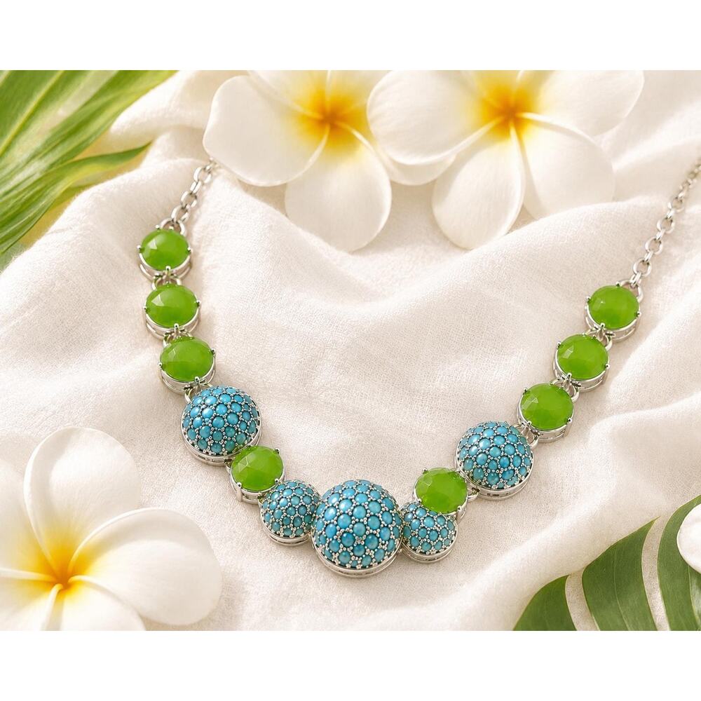 Liz Claiborne Blue Green Statement Necklace 
Silver Tone Bubble Disc Necklace - Picture 3 of 11